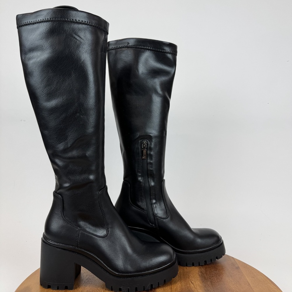 New Womens Blondo Rouse Black Leather Waterproof Lug Sole Chunky Boots Size 6 M